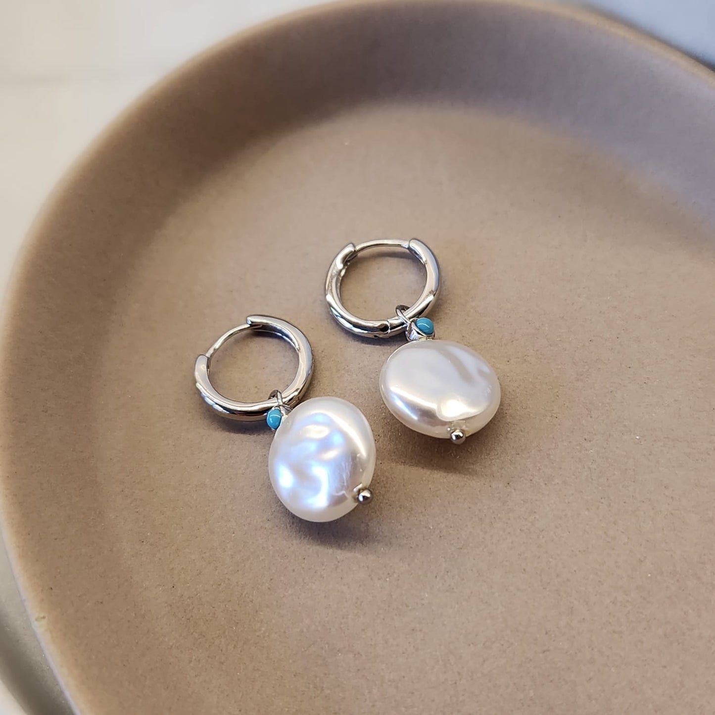 Fine and Yonder Earrings Pearl Pendant Huggie