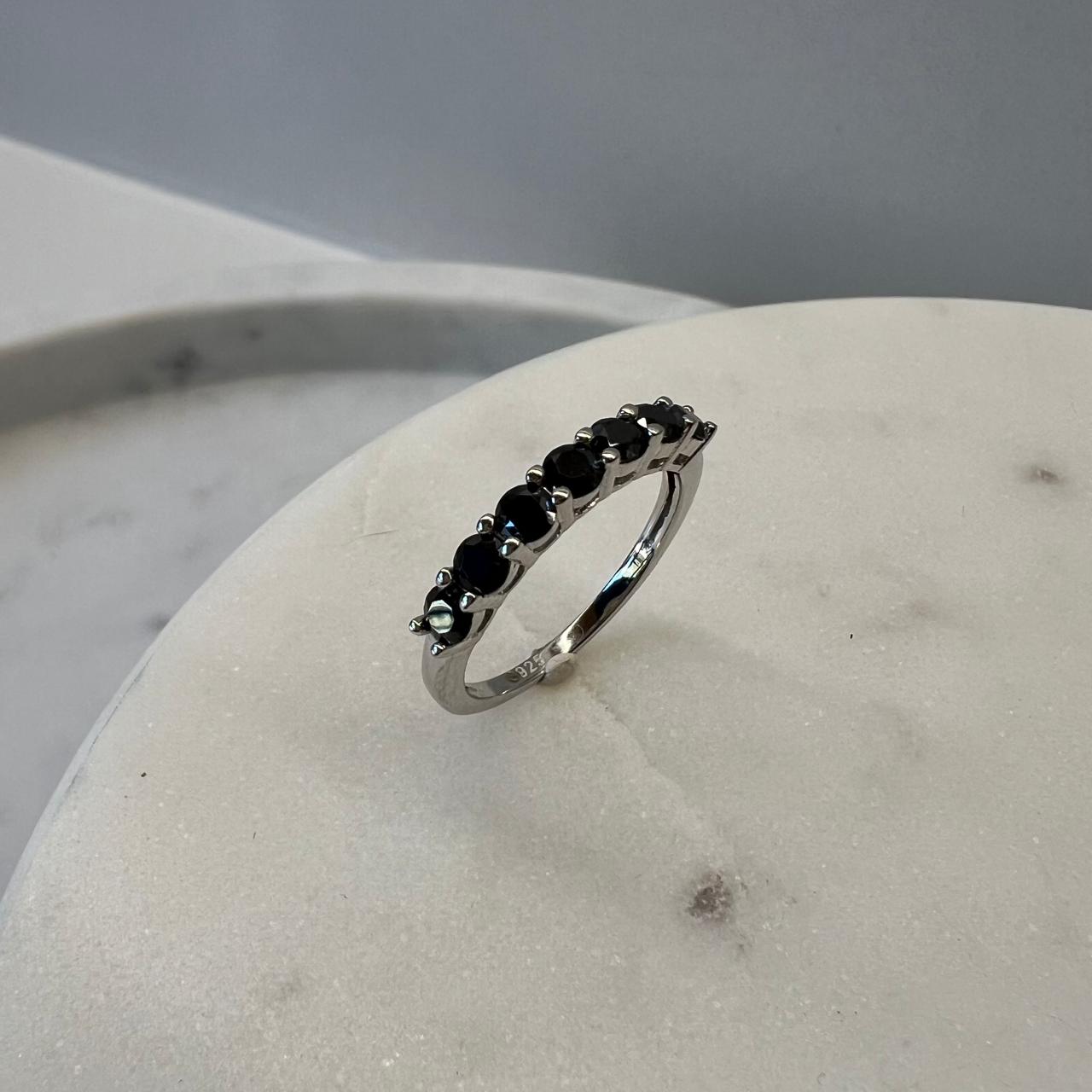 Fine and Yonder Rings Black Half Eternity Moissanite Ring