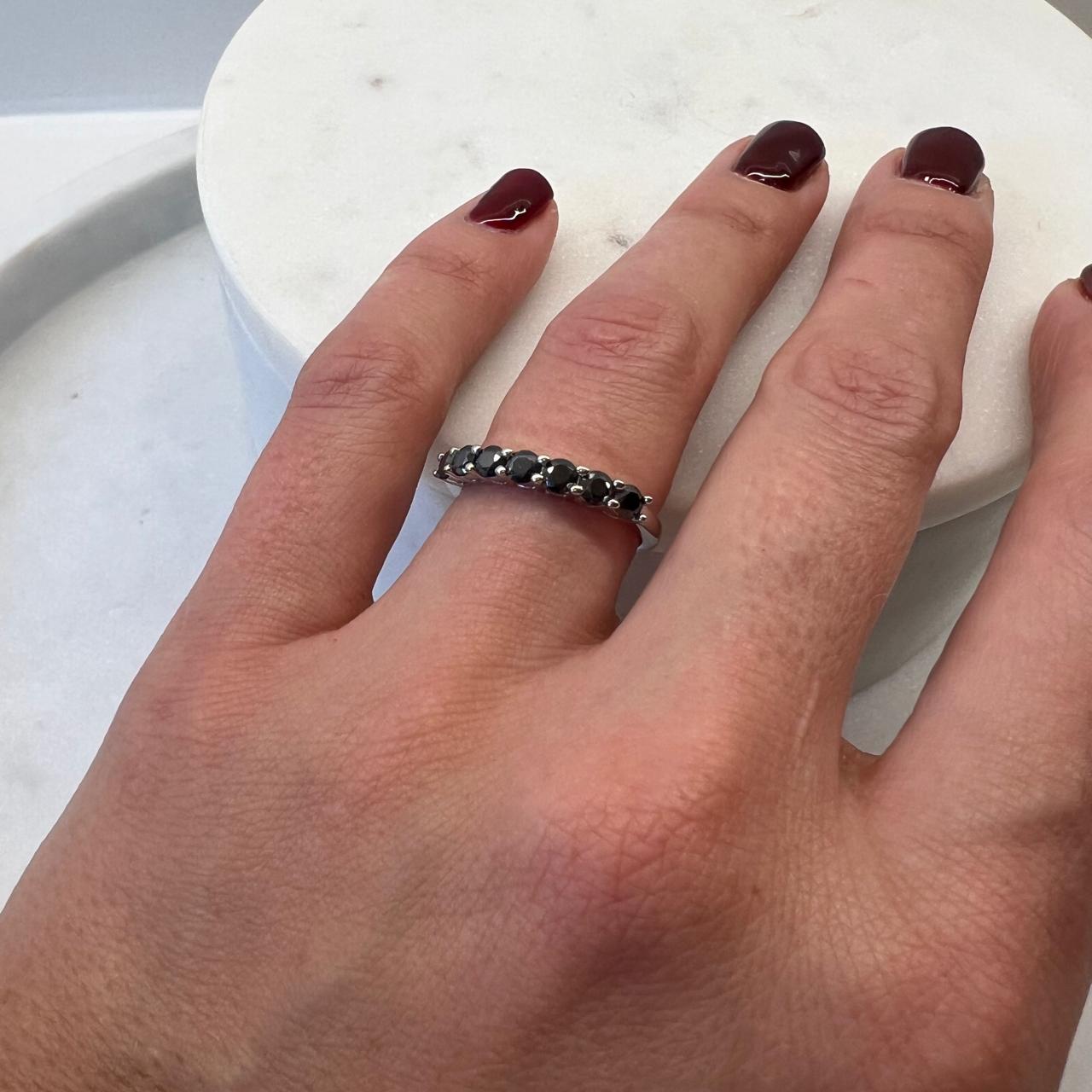 Fine and Yonder Rings Black Half Eternity Moissanite Ring