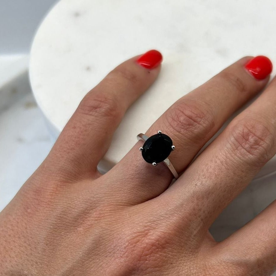 Fine and Yonder Rings Black Zircon Oval Solitaire Ring